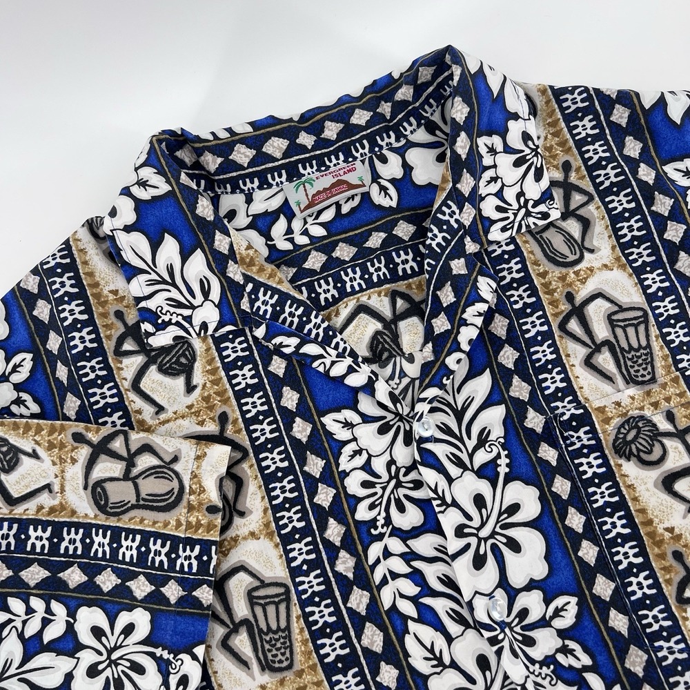 Evergreen‎ Island Hawaiian Camp Shirt Floral Button Up Short Sleeve